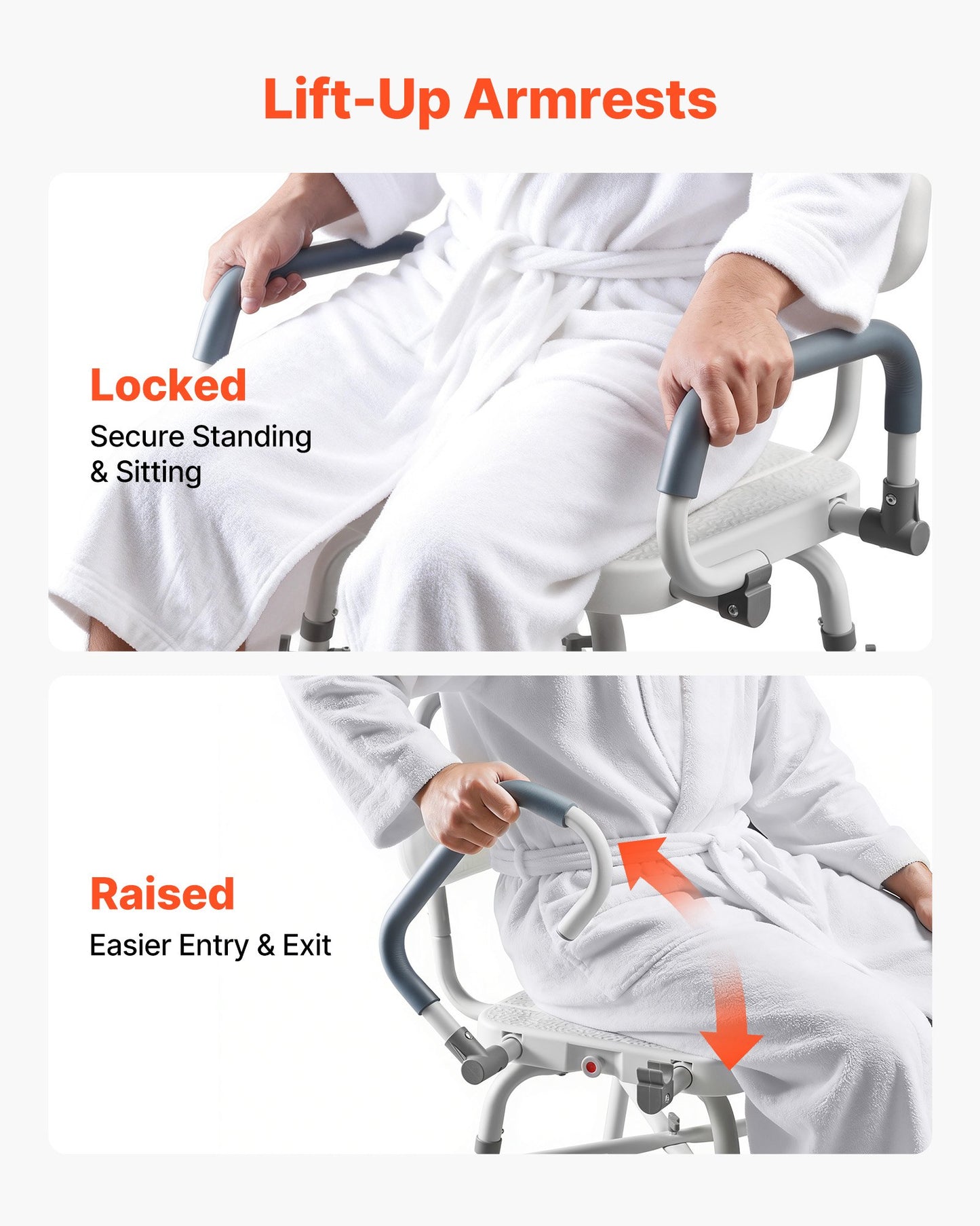 Swivel Shower Chair with Arms and Back, 227 kg Load Heavy Duty Bench Seat for Inside Shower Stall and Bathtub, Height Adjustable Bathroom Bath Tub Seat for Adults, Seniors, Elderly and Disabled