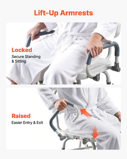 Swivel Shower Chair with Arms and Back, 227 kg Load Heavy Duty Bench Seat for Inside Shower Stall and Bathtub, Height Adjustable Bathroom Bath Tub Seat for Adults, Seniors, Elderly and Disabled