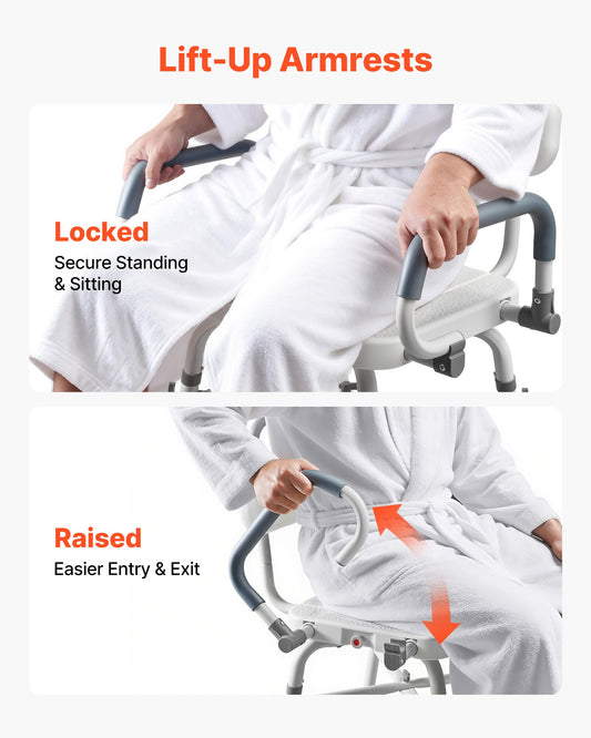 Swivel Shower Chair with Arms and Back, 227 kg Load Heavy Duty Bench Seat for Inside Shower Stall and Bathtub, Height Adjustable Bathroom Bath Tub Seat for Adults, Seniors, Elderly and Disabled