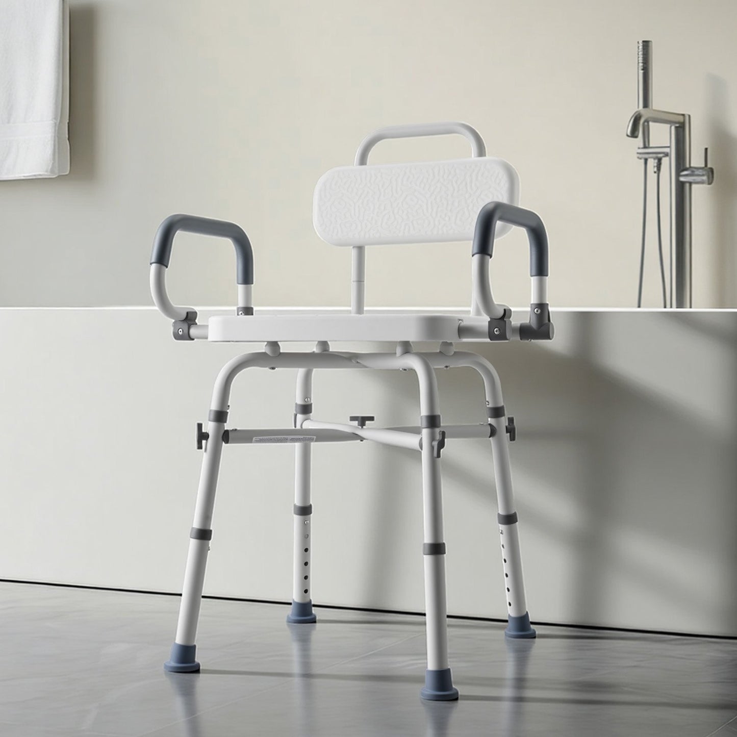 Swivel Shower Chair with Arms and Back, 227 kg Load Heavy Duty Bench Seat for Inside Shower Stall and Bathtub, Height Adjustable Bathroom Bath Tub Seat for Adults, Seniors, Elderly and Disabled
