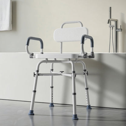 Swivel Shower Chair with Arms and Back, 227 kg Load Heavy Duty Bench Seat for Inside Shower Stall and Bathtub, Height Adjustable Bathroom Bath Tub Seat for Adults, Seniors, Elderly and Disabled