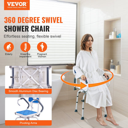 Swivel Shower Chair with Pivoting Arms, Adjustable Height, 180 kg Capacity