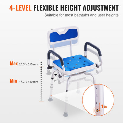 Swivel Shower Chair with Pivoting Arms, Adjustable Height, 180 kg Capacity