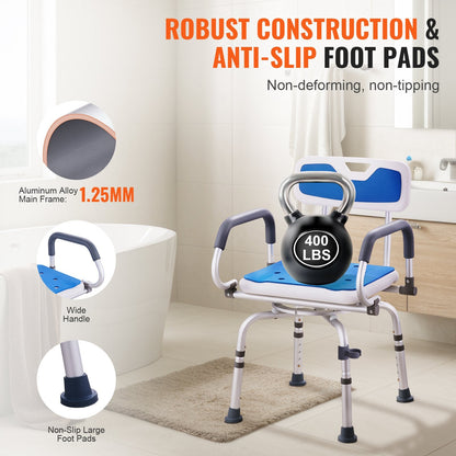 Swivel Shower Chair with Pivoting Arms, Adjustable Height, 180 kg Capacity