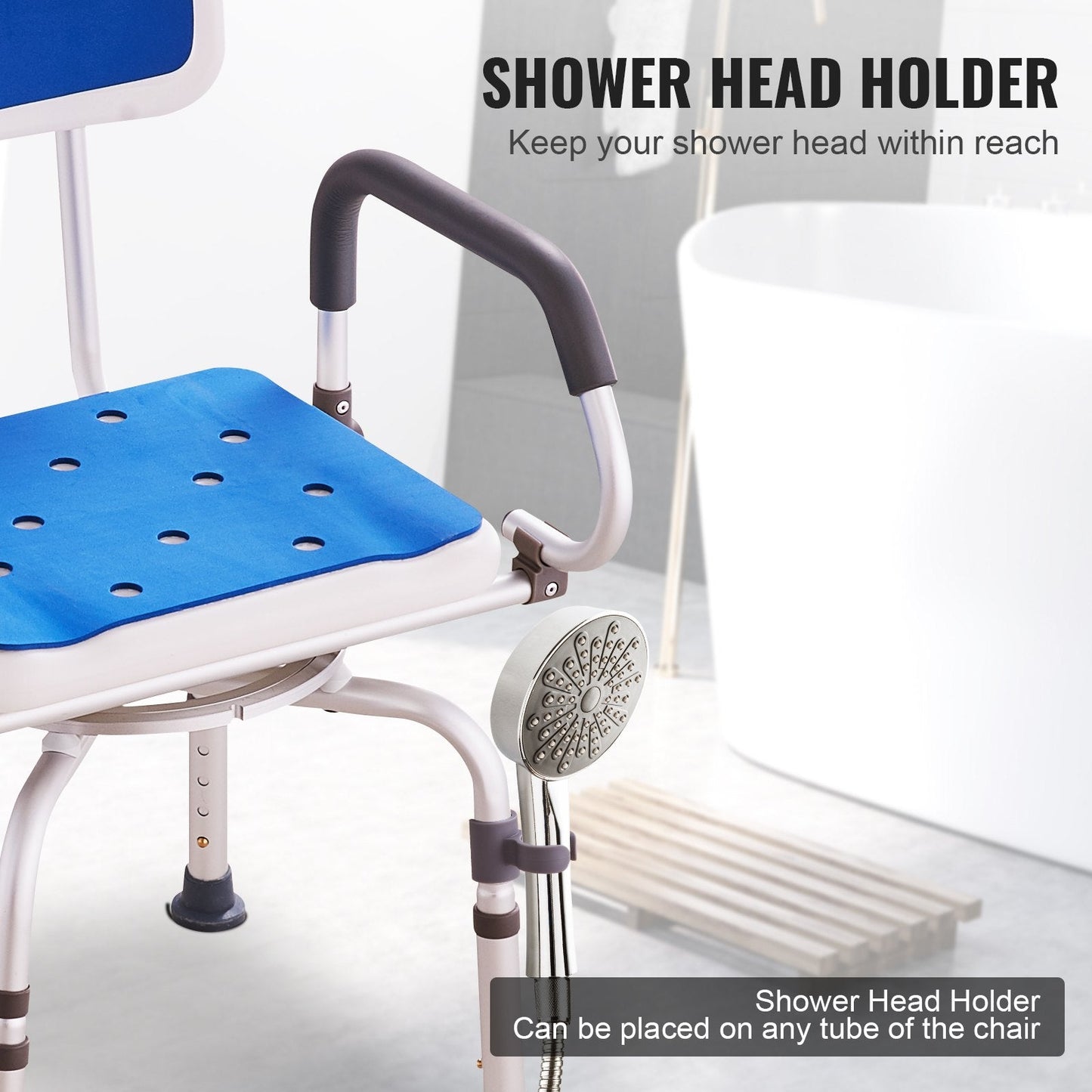 Swivel Shower Chair with Pivoting Arms, Adjustable Height, 180 kg Capacity