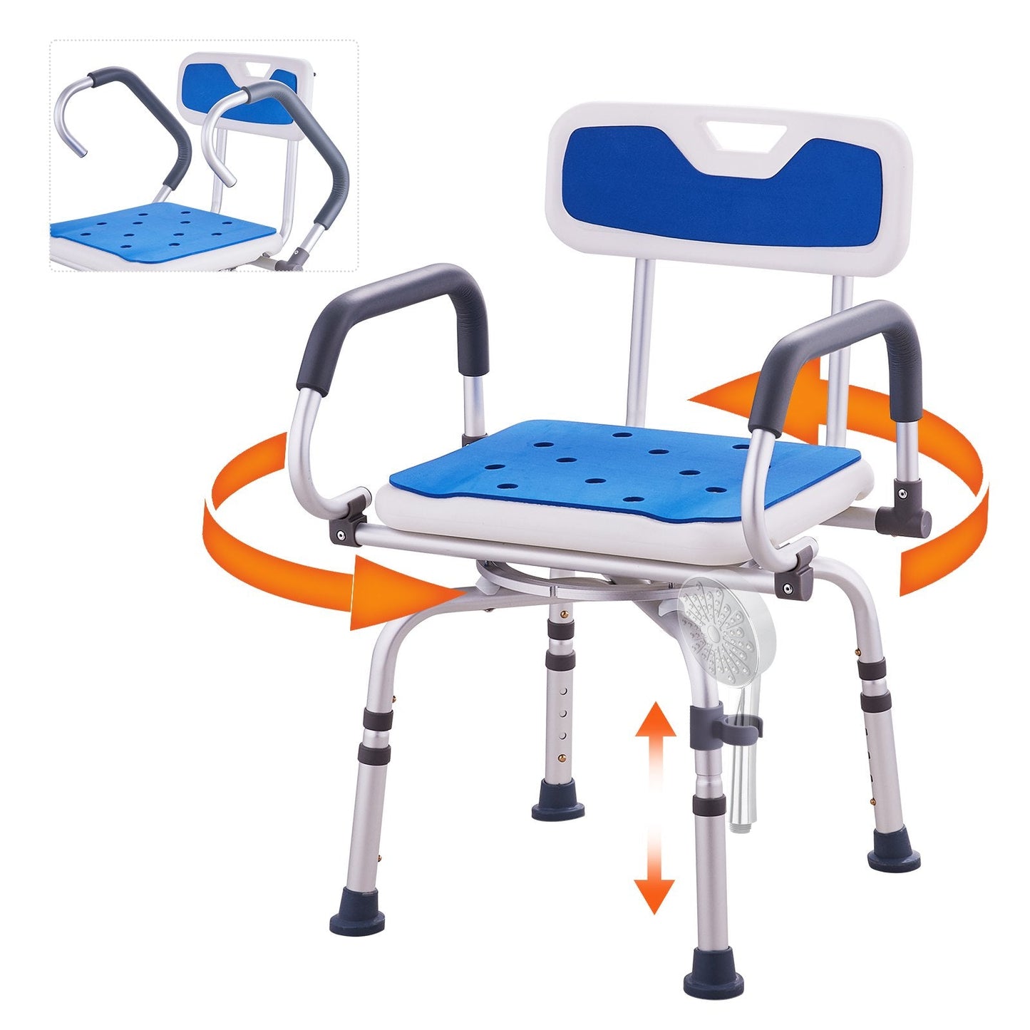 Swivel Shower Chair with Pivoting Arms, Adjustable Height, 180 kg Capacity