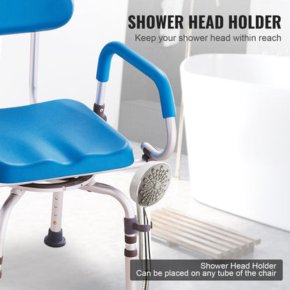 360° Swivel Shower Chair with Adjustable Height and Pivoting Arms, 135 kg Capacity