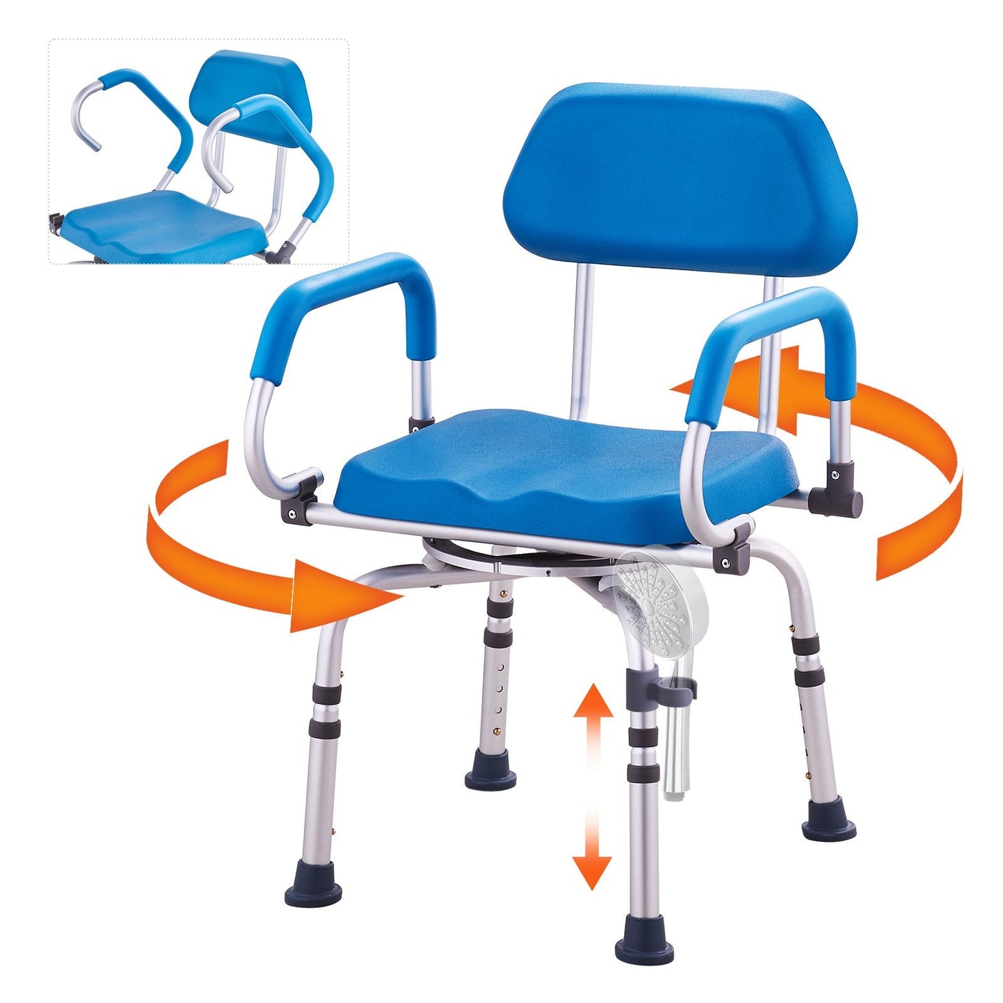 360° Swivel Shower Chair with Adjustable Height and Pivoting Arms, 135 kg Capacity