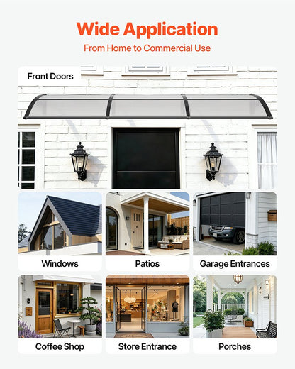 Awnings for Door Entrance, 965 x 2957 mm, Exterior Front Door Window Awnings with Drainage & ABS Bracket, Rain Snow Sun Protection, Overhang Polycarbonate Door Canopy for Porch Patio, Clear