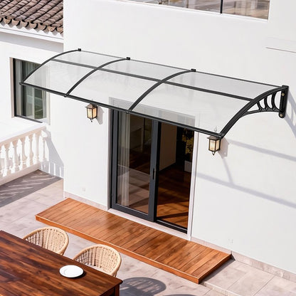 Awnings for Door Entrance, 965 x 2957 mm, Exterior Front Door Window Awnings with Drainage & ABS Bracket, Rain Snow Sun Protection, Overhang Polycarbonate Door Canopy for Porch Patio, Clear