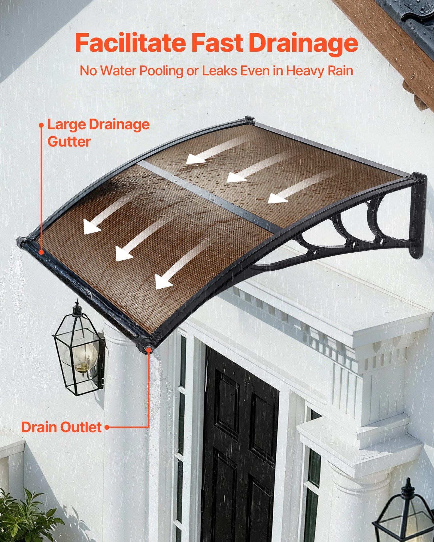 Awnings for Door Entrance, 965 x 1057 mm, Exterior Front Door Window Awnings with Drainage & ABS Bracket, Rain Snow Sun Protection, Overhang Polycarbonate Door Canopy for Porch Patio, Brown
