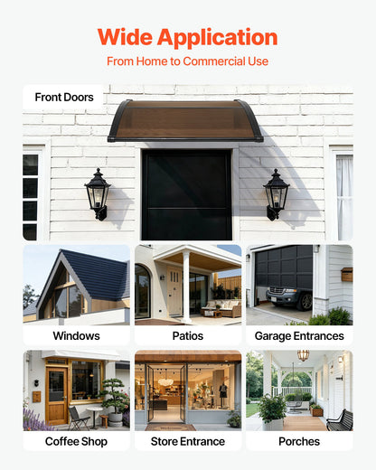 Awnings for Door Entrance, 965 x 1057 mm, Exterior Front Door Window Awnings with Drainage & ABS Bracket, Rain Snow Sun Protection, Overhang Polycarbonate Door Canopy for Porch Patio, Brown