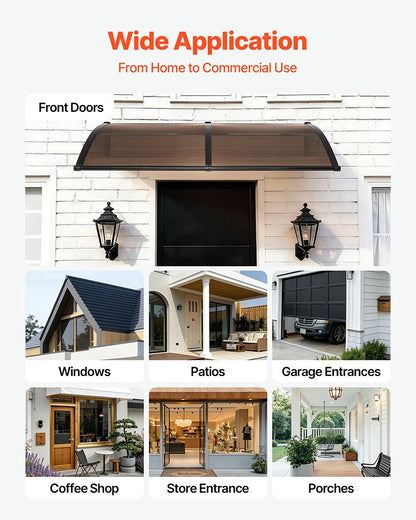Awnings for Door Entrance,965 x 1987 mm, Exterior Front Door Window Awnings with Drainage & Metal Bracket, Rain Snow Sun Protection, Overhang Polycarbonate Door Canopy for Porch Patio, Brown