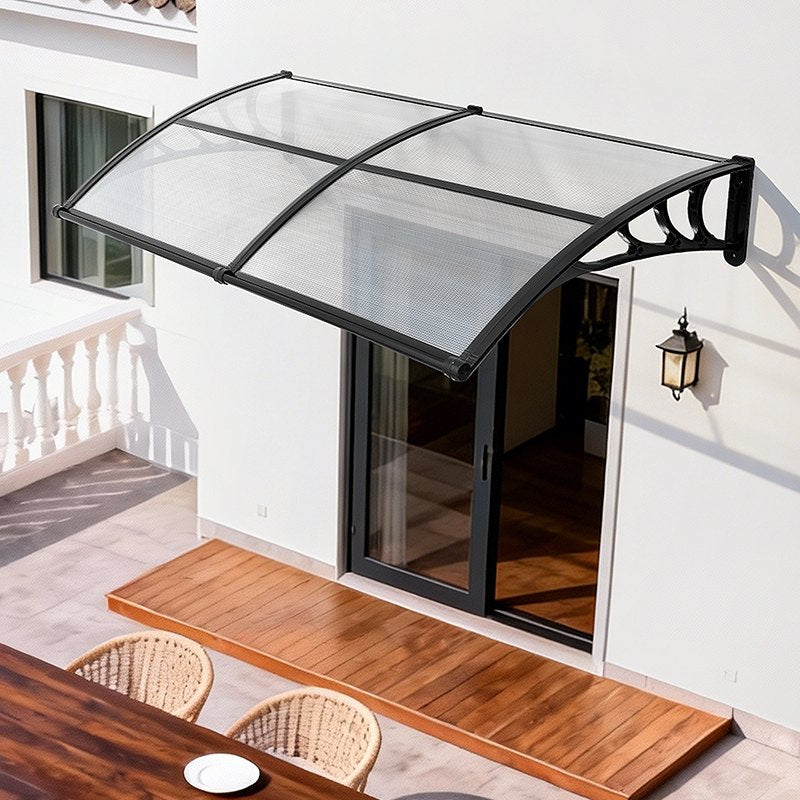 Awnings for Door Entrance, 965 x 1987 mm, Exterior Front Door Window Awnings with Drainage & ABS Bracket, Rain Snow Sun Protection, Overhang Polycarbonate Door Canopy for Porch Patio, Clear