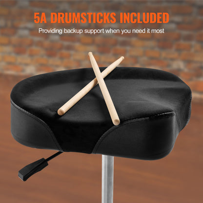 VEVOR Hydraulic Saddle Drum Throne, 490-640 mm Height Adjustable, Padded Drum Stool