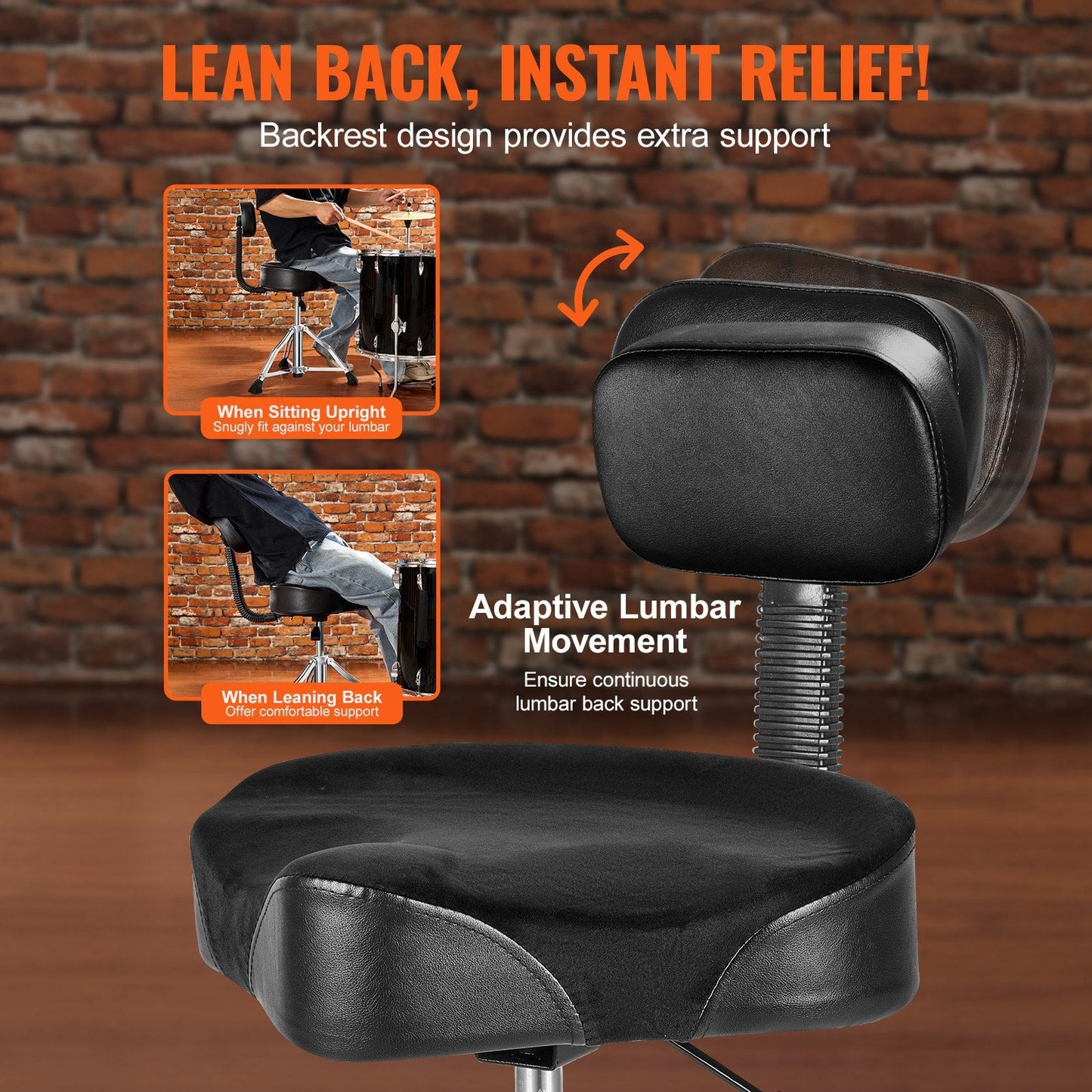 Hydraulic Drum Throne with Backrest, Adjustable 0.5-0.64 m, 227 kg Capacity