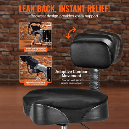 Hydraulic Drum Throne with Backrest, Adjustable 0.5-0.64 m, 227 kg Capacity