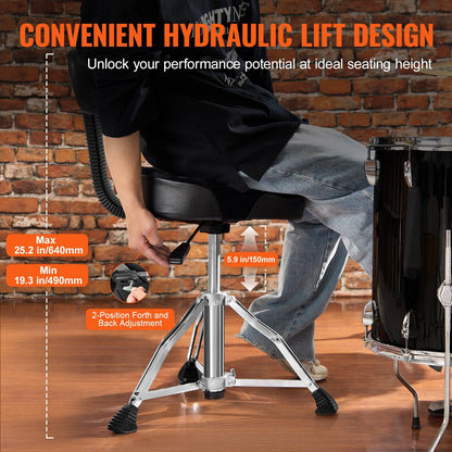 Hydraulic Drum Throne with Backrest, Adjustable 0.5-0.64 m, 227 kg Capacity