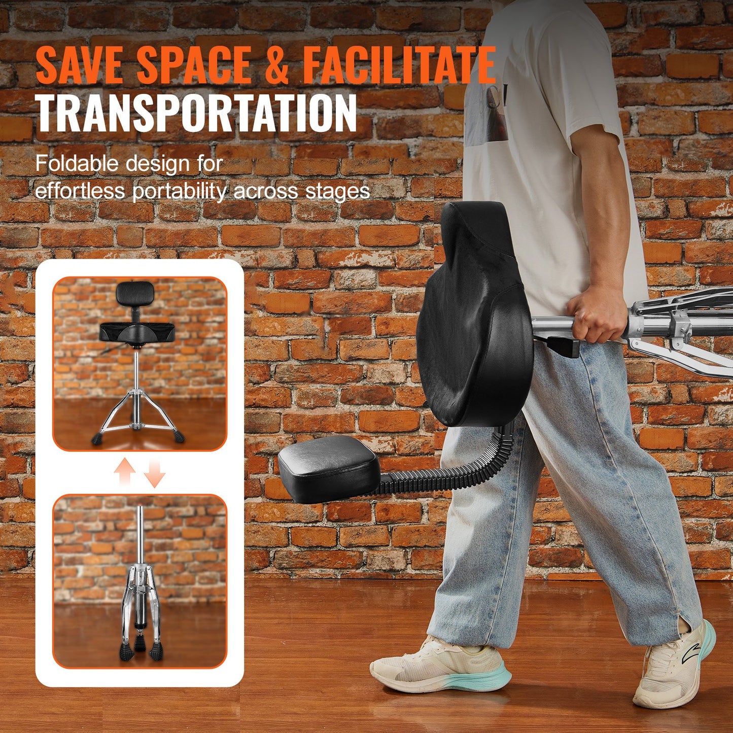 VEVOR Drum Throne with Backrest, 490-640 mm Height Adjustable, Hydraulic Saddle