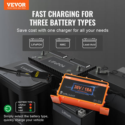 VEVOR 18 AMP Golf Cart Smart Battery Charger for EZGO D-Style IP67 ETL