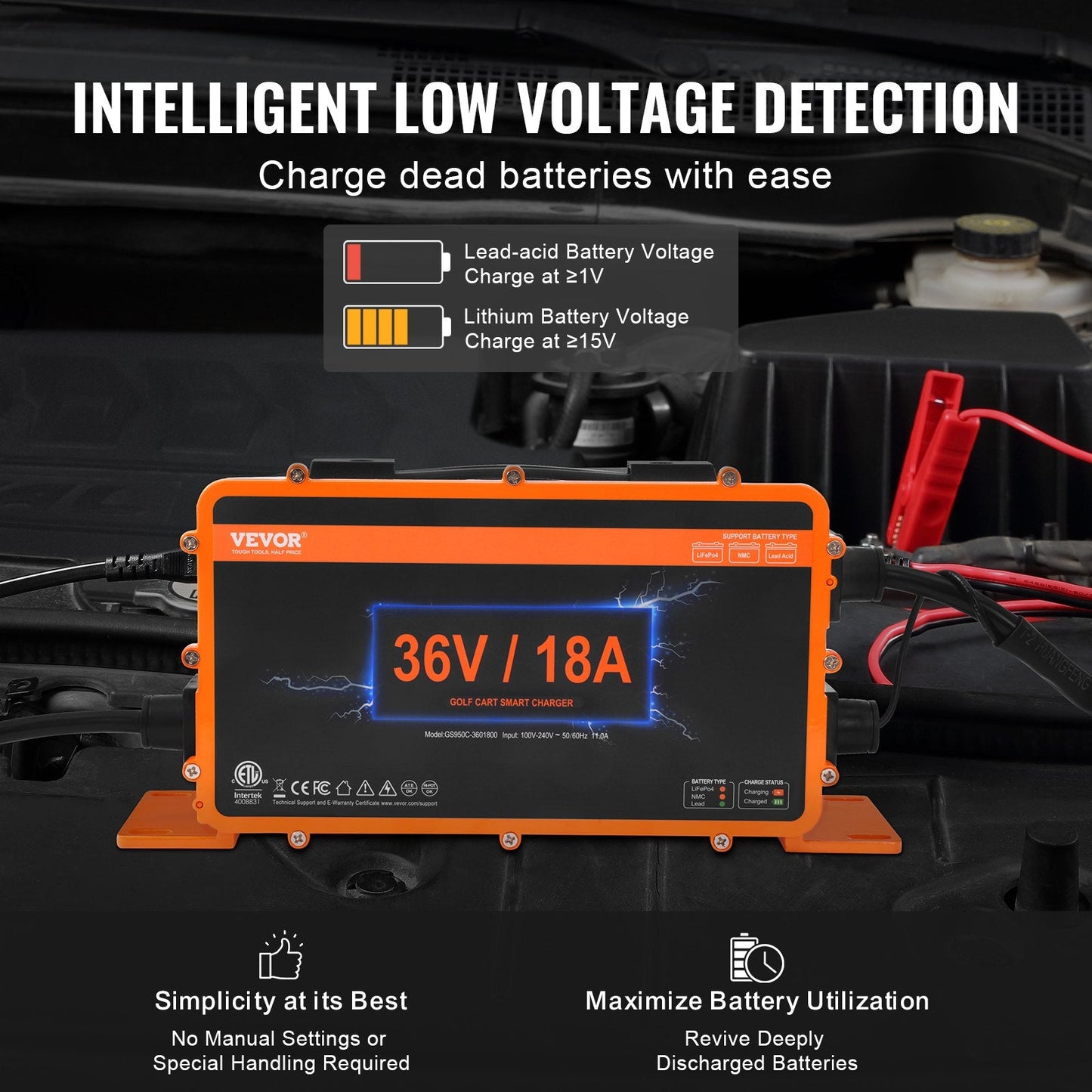 18A Smart Battery Charger for EZGO Golf Cart, Compatible with 36V Systems