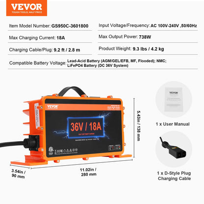 18A Smart Battery Charger for EZGO Golf Cart, Compatible with 36V Systems