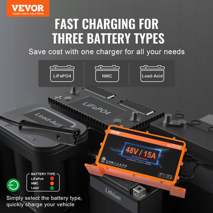 VEVOR 15 AMP Golf Cart Smart Battery Charger for EZGO TXT RXV IP67 ETL