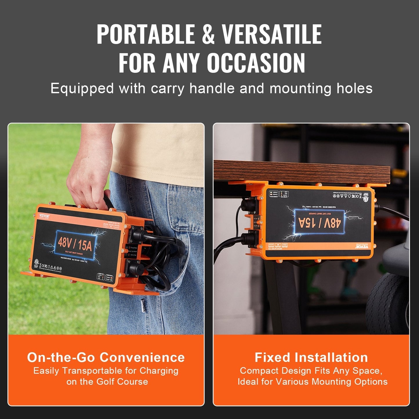 15A Smart Golf Cart Battery Charger for Yamaha G29, IP67, 2.8m Cable