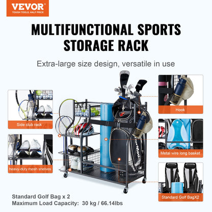 VEVOR Golf Storage Garage Organizer, 2 Golf Bag Stand Holder and Other Sports Equipment
