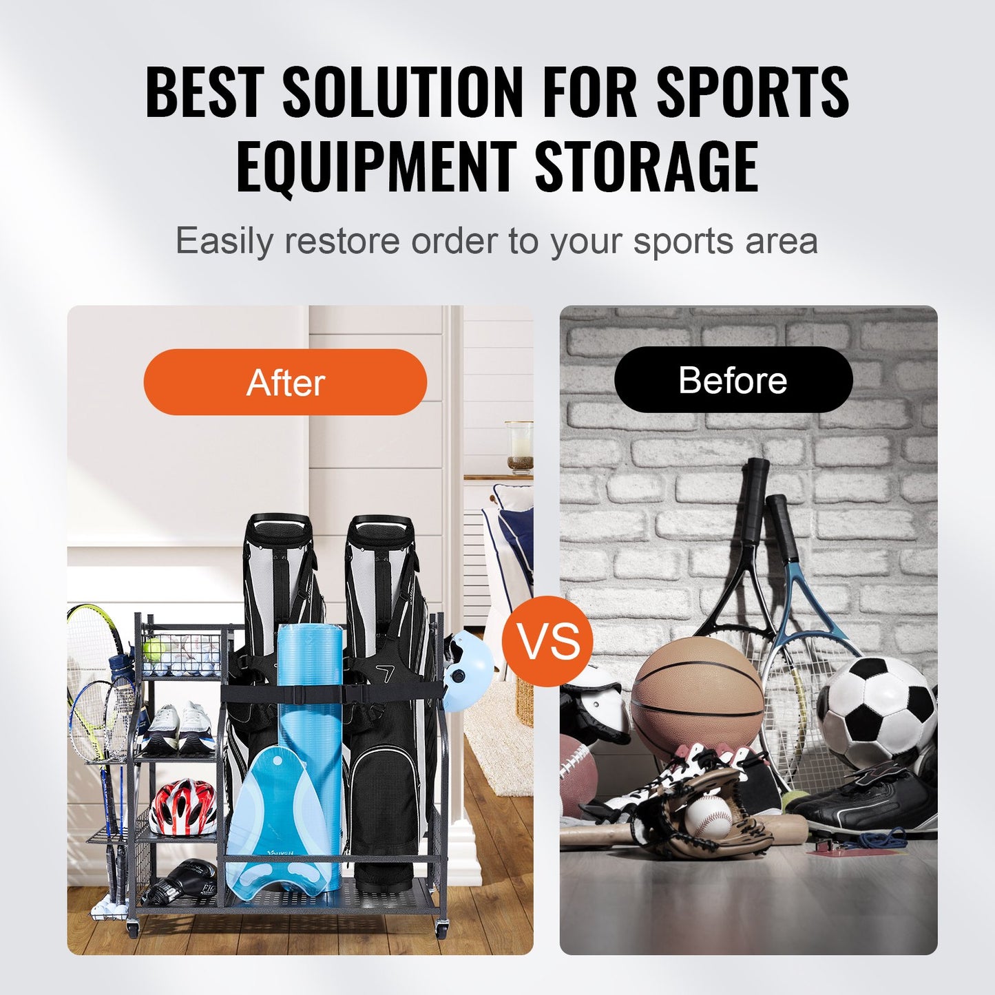 VEVOR Golf Storage Garage Organizer, 2 Golf Bag Stand Holder and Other Sports Equipment