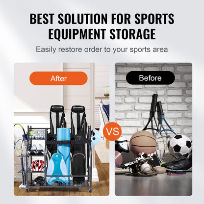 VEVOR Golf Storage Garage Organizer, 2 Golf Bag Stand Holder and Other Sports Equipment
