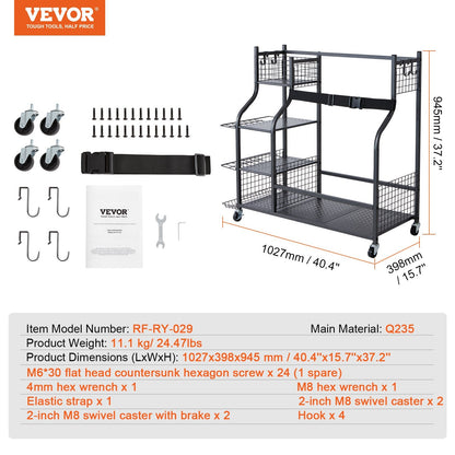 Golf Bag Stand & Sports Equipment Organizer with Wheels, Steel, Black, 1.03m