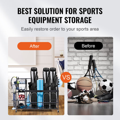 VEVOR Golf Storage Garage Organizer, 3 Golf Bag Stand Holder and Other Sports Equipment