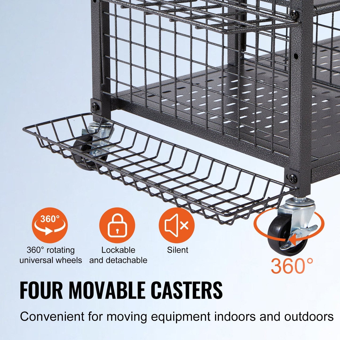 Golf Storage Rack: 3 Bag Stand, Rolling Ball Cart, Baskets & Hooks, Steel, Black