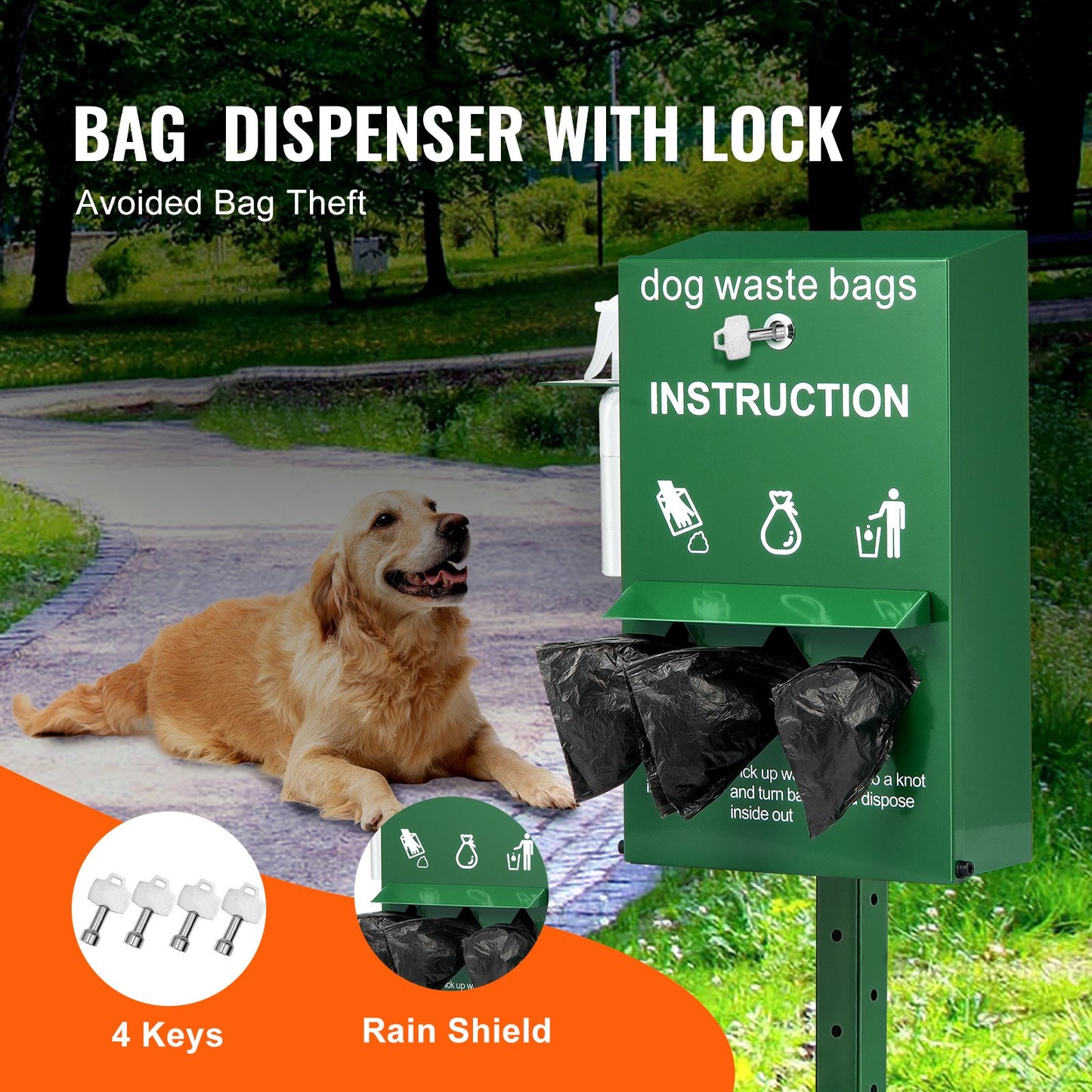 VEVOR Dog Waste Station Bag Dispenser with 600 Bags Lockable Dog Poop Bag Holder