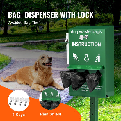VEVOR Dog Waste Station Bag Dispenser with 600 Bags Lockable Dog Poop Bag Holder