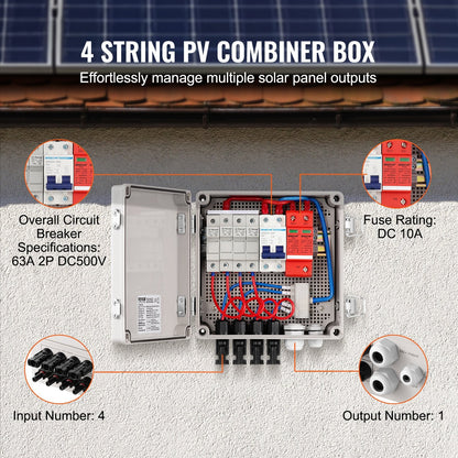 Solar PV Combiner Box 4 String 10A, IP65, ABS Case, 1.86 kg, DC 500V