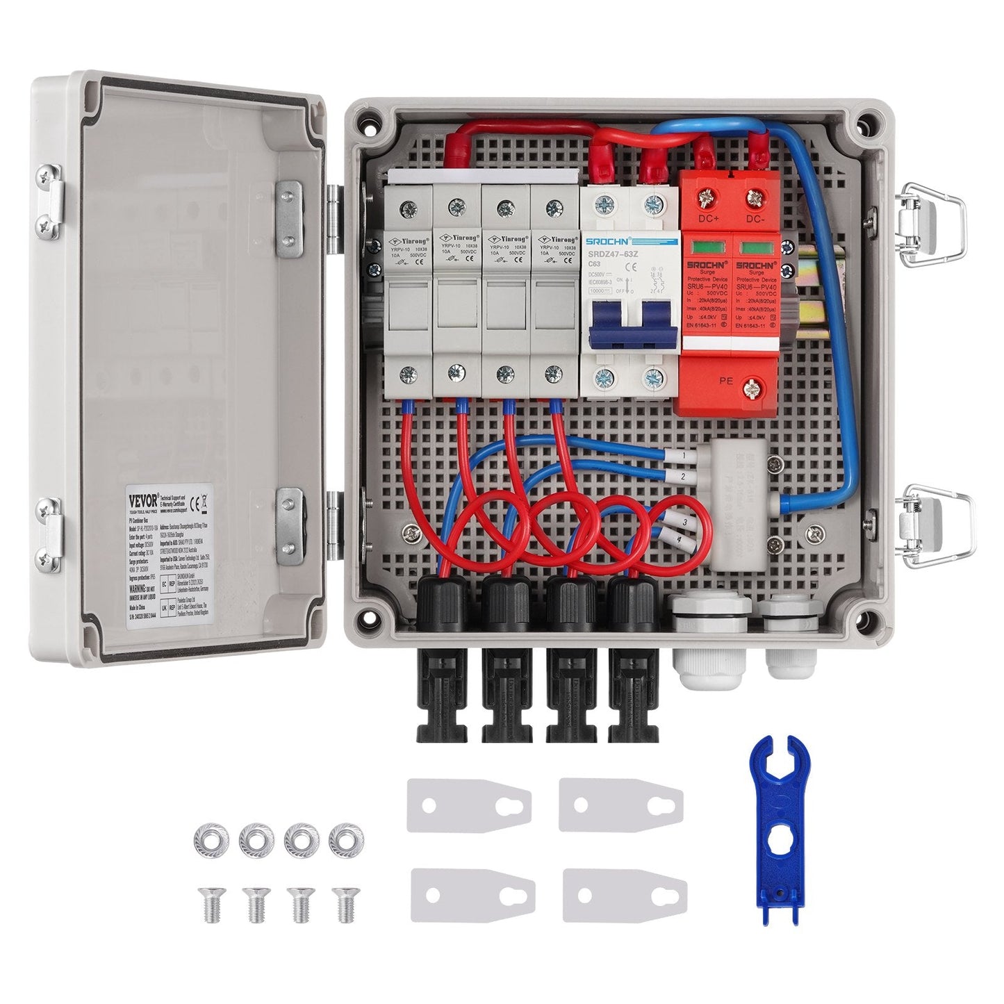 Solar PV Combiner Box 4 String 10A, IP65, ABS Case, 1.86 kg, DC 500V