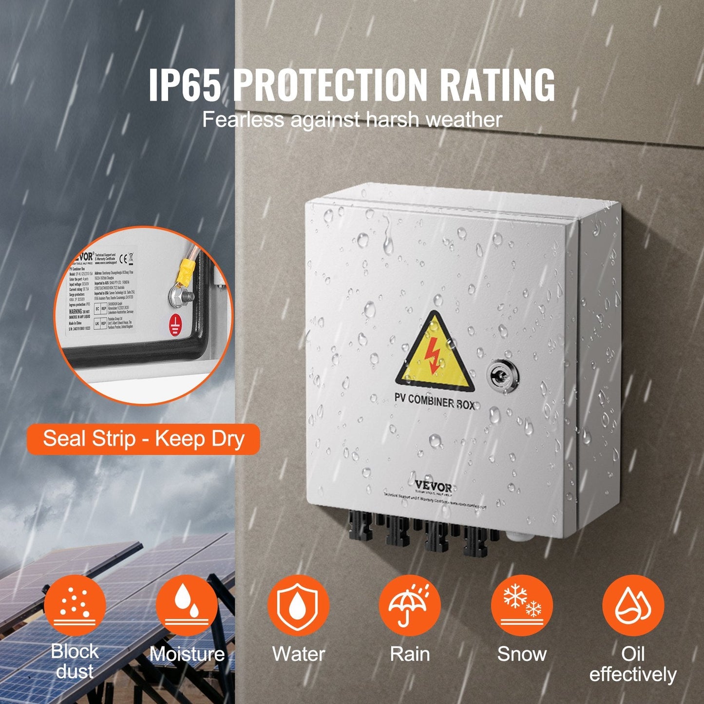 Solar PV Combiner Box 4-String 15A, Steel Case, IP65, 500V, 3.22 kg
