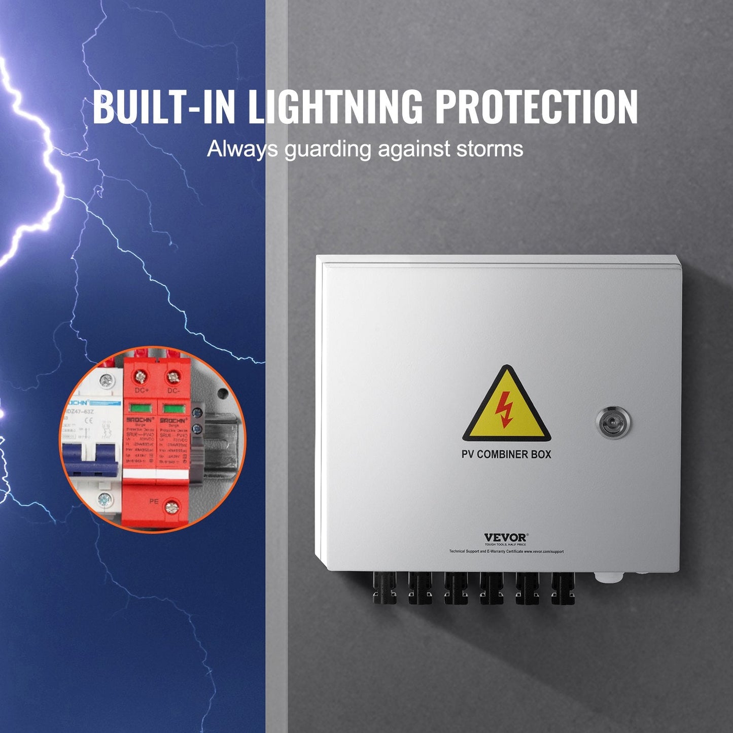 Solar PV Combiner Box 6-String 10A, IP65, 500V Surge Protection, Steel Case
