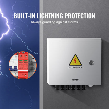 Solar PV Combiner Box 6-String 10A, IP65, 500V Surge Protection, Steel Case