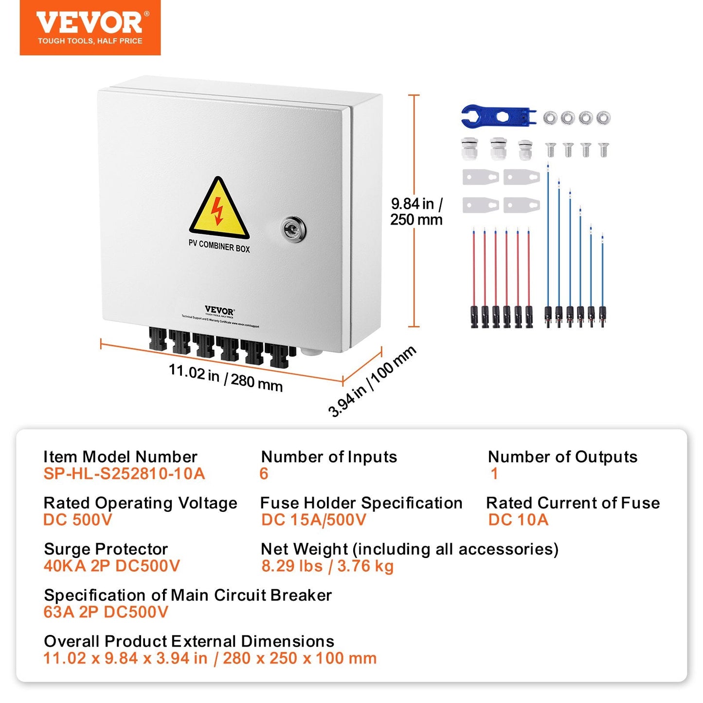 Solar PV Combiner Box 6-String 10A, IP65, 500V Surge Protection, Steel Case