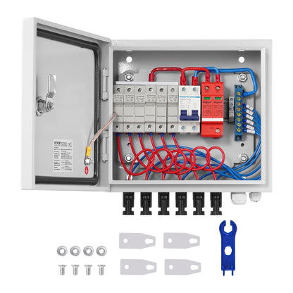 Solar PV Combiner Box 6-String 10A, IP65, 500V Surge Protection, Steel Case