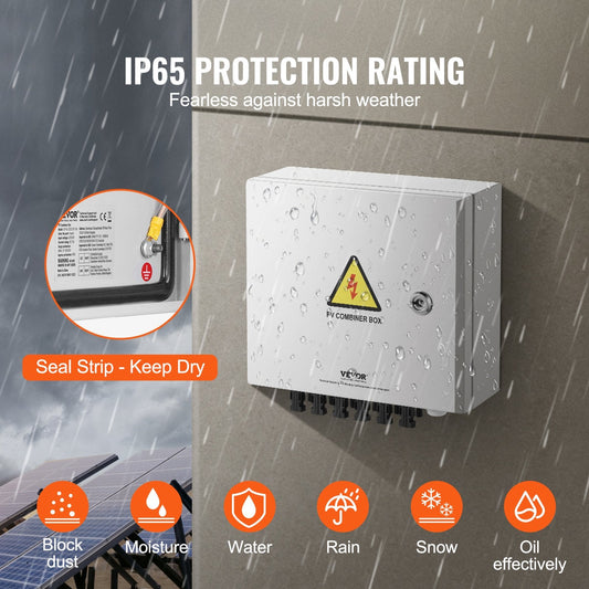 Solar PV Combiner Box 6 Strings 15A, IP65 Steel Case, Easy Install, 3.88 kg
