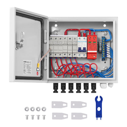 Solar PV Combiner Box 6 Strings 15A, IP65 Steel Case, Easy Install, 3.88 kg