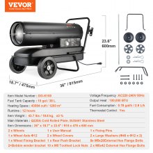 100,000 BTU Kerosene/Diesel Heater with Thermostat, Heats 1,200 Cubic Meters
