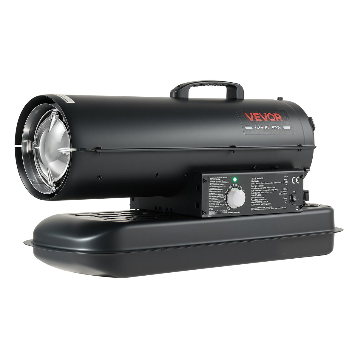 Forced Air Kerosene Heater, 20 kW Output Diesel Torpedo Space Heater, for Garage, Warehouse, Workshop, Job Site, Construction, Fast Heating, with Thermostat Control, Premium Carbon Steel, Black