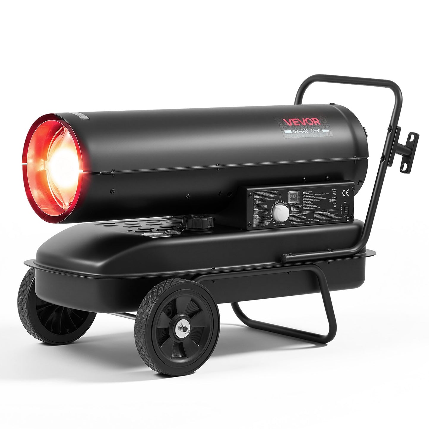 Forced Air Kerosene Heater, 30kW Portable Diesel Torpedo Space Heater, for Garage, Warehouse, Workshop, Job Site, Construction, Flexible with Wheels and Thermostat Control, Carbon Steel, Black