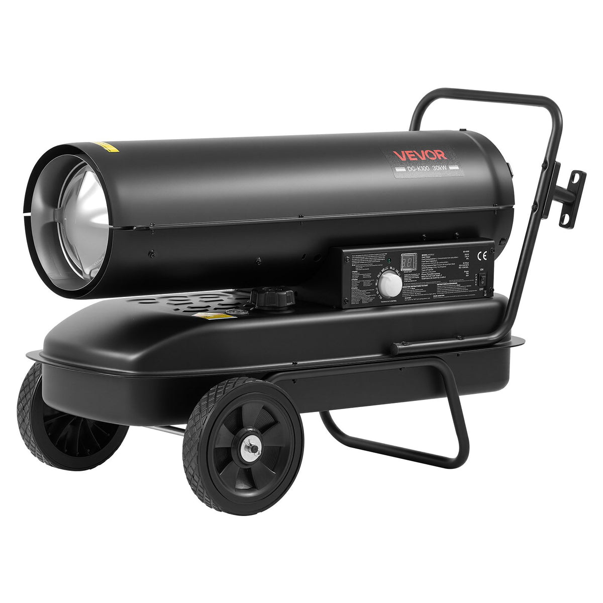 Forced Air Kerosene Heater, 30kW Portable Diesel Torpedo Space Heater, for Garage, Warehouse, Workshop, Job Site, Construction, Flexible with Wheels and Thermostat Control, Carbon Steel, Black