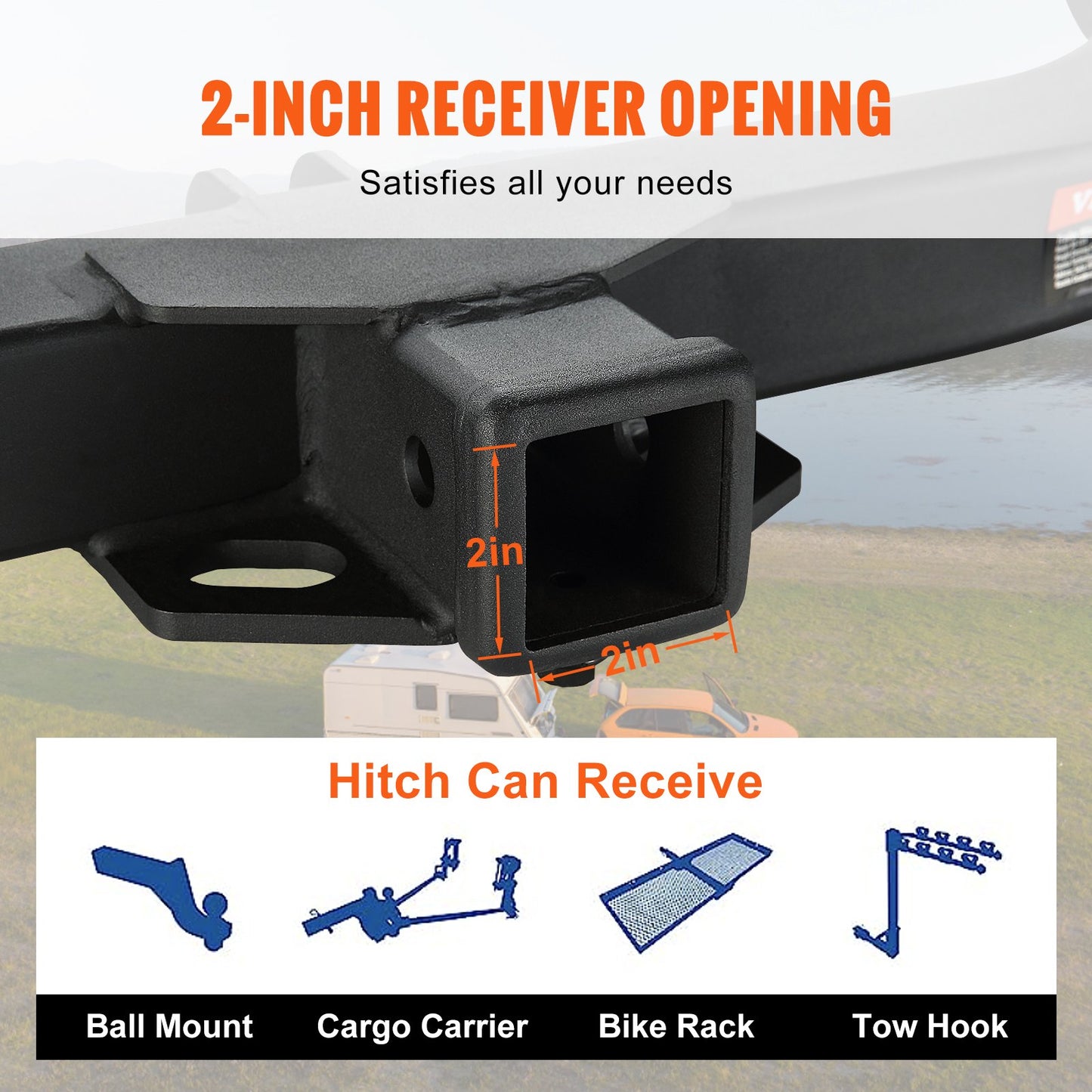 VEVOR Class 3 Trailer Hitch, 2-Inch Receiver, Q455B Steel Tube Frame, Compatible